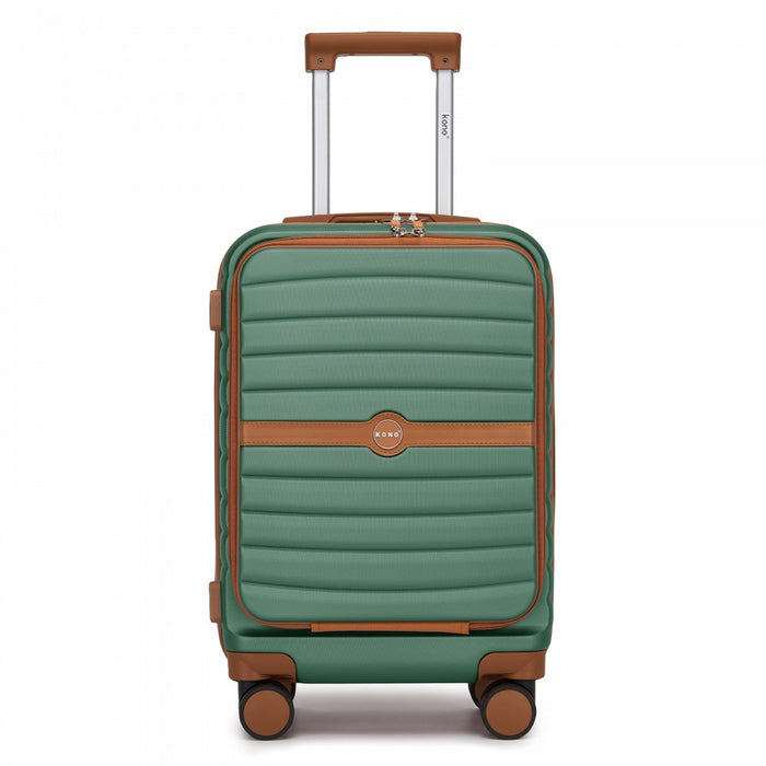 KSK2592 - Kono 21-Inch Front-Opening Cabin Suitcase with 15.6-Inch Laptop Compartment - Green and Brown