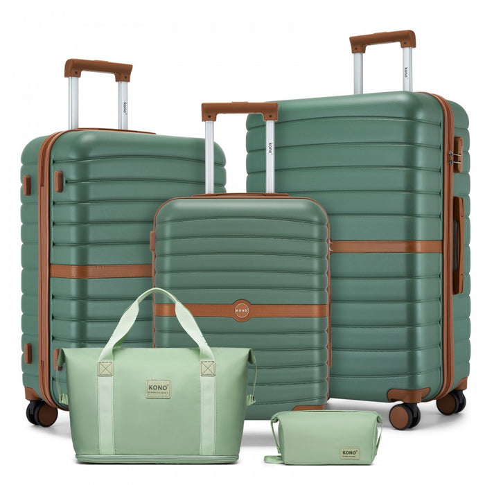 KSK2592+EA2212 - Kono 3‑Piece ABS+PC Suitcase Set with Travel Bag & Toiletry Pouch - Green and Brown