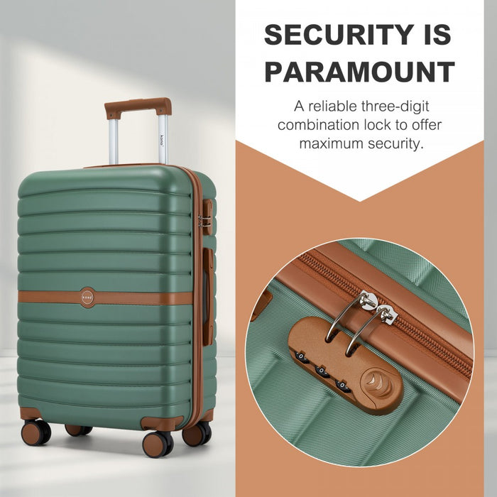 KSK2592+EA2212 - Kono 3‑Piece ABS+PC Suitcase Set with Travel Bag & Toiletry Pouch - Green and Brown