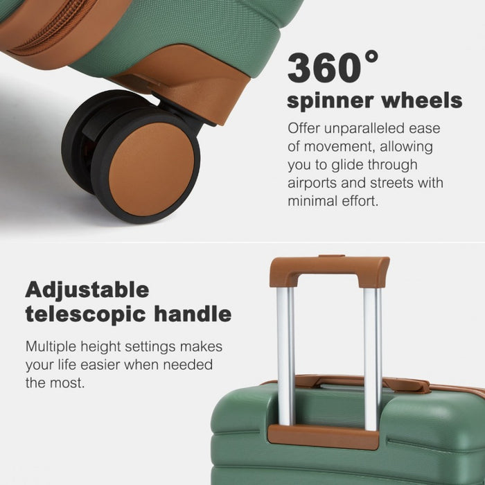 KSK2592 - Kono ABS+PC 20-Inch Striped Design with Colour-Block Details Carry-On Cabin Suitcase with Silent Spinner Wheels - Green and Brown