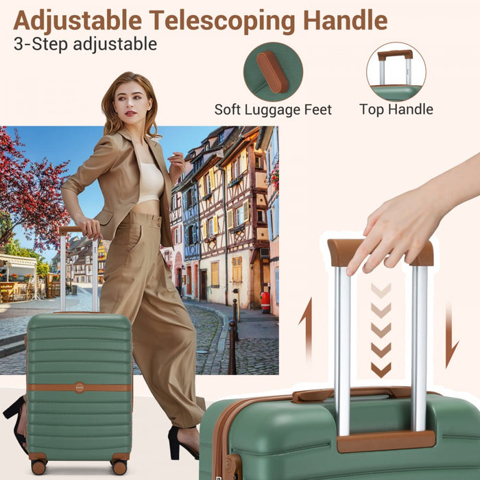 KSK2592+EA2212 - Kono 20 Inch ABS+PC Hard Shell Cabin Suitcase Set with Travel Bag & Toiletry Pouch - Green and Brown