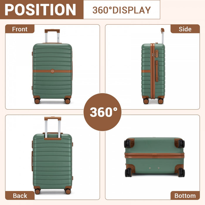 KSK2592+EA2212 - Kono 20 Inch ABS+PC Hard Shell Cabin Suitcase Set with Travel Bag & Toiletry Pouch - Green and Brown