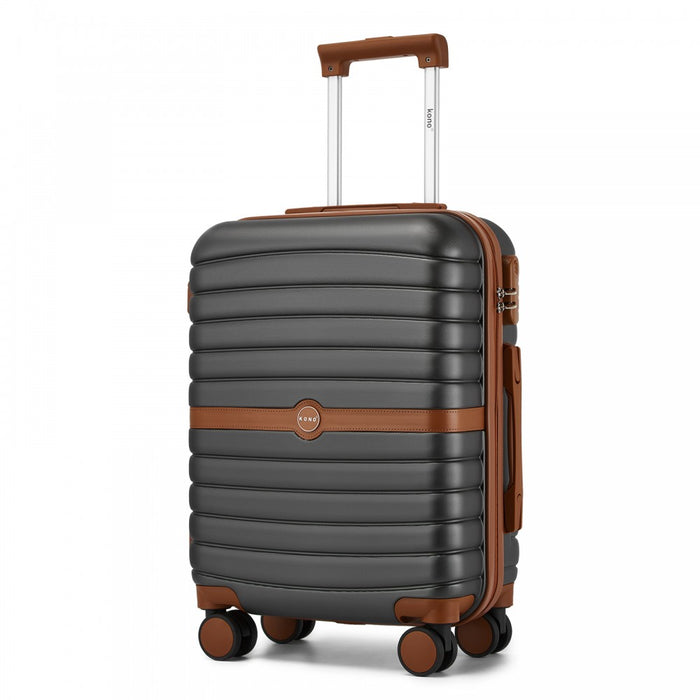 KSK2592 - Kono ABS+PC 20-Inch Striped Design with Colour-Block Details Carry-On Cabin Suitcase with Silent Spinner Wheels - Grey and Brown