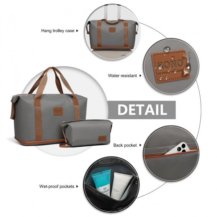 KSK2592+EA2212 - Kono 3‑Piece ABS+PC Suitcase Set with Travel Bag & Toiletry Pouch - Grey and Brown
