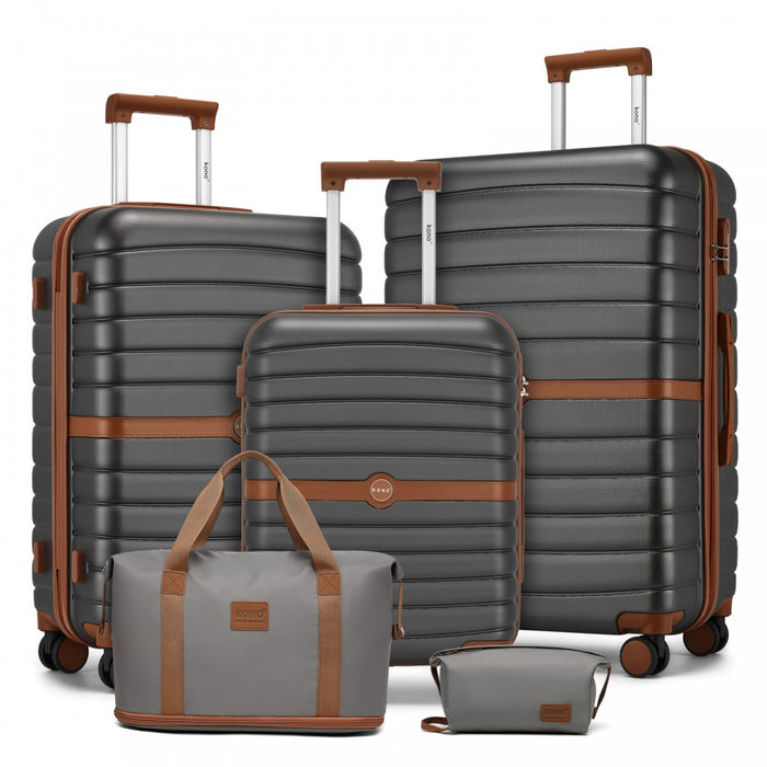KSK2592+EA2212 - Kono 3‑Piece ABS+PC Suitcase Set with Travel Bag & Toiletry Pouch - Grey and Brown