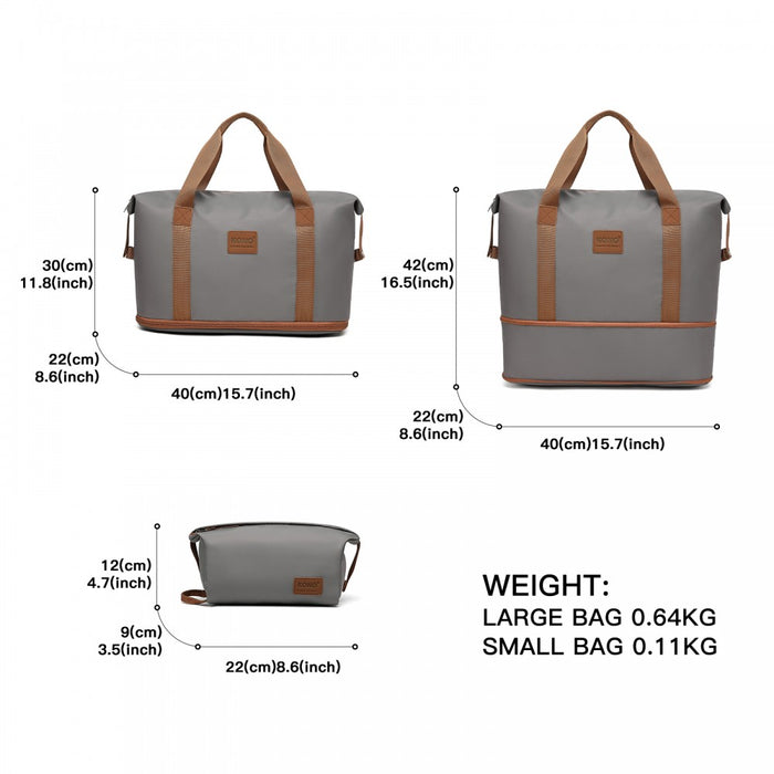 KSK2592+EA2212 - Kono 3‑Piece ABS+PC Suitcase Set with Travel Bag & Toiletry Pouch - Grey and Brown