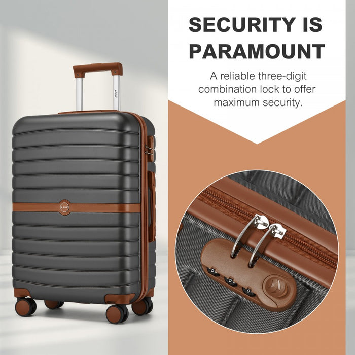 KSK2592+EA2212 - Kono 3‑Piece ABS+PC Suitcase Set with Travel Bag & Toiletry Pouch - Grey and Brown