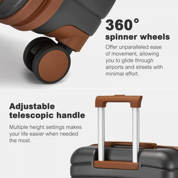 KSK2592+EA2212 - Kono 3‑Piece ABS+PC Suitcase Set with Travel Bag & Toiletry Pouch - Grey and Brown