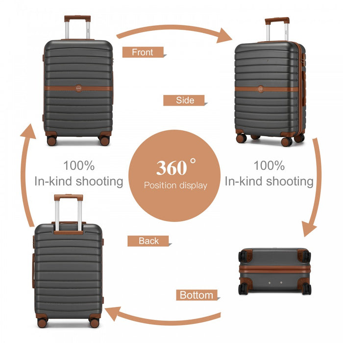 KSK2592 - Kono ABS+PC 20-Inch Striped Design with Colour-Block Details Carry-On Cabin Suitcase with Silent Spinner Wheels - Grey and Brown
