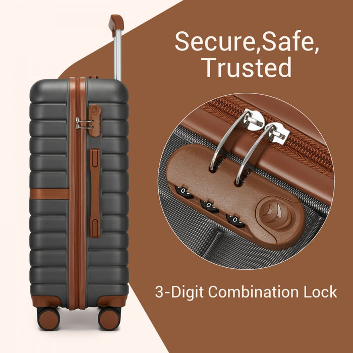 KSK2592+EA2212 - Kono 20 Inch ABS+PC Hard Shell Cabin Suitcase Set with Travel Bag & Toiletry Pouch - Grey and Brown