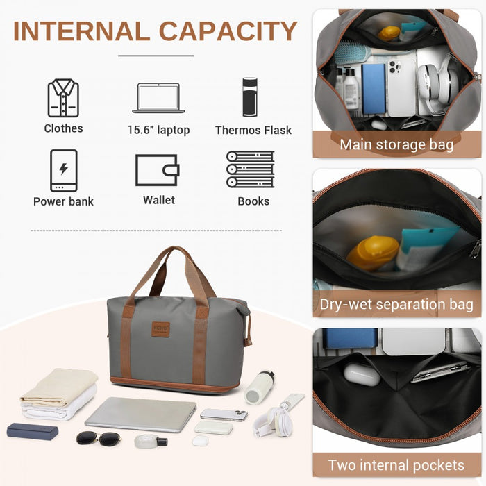 KSK2592+EA2212 - Kono 20 Inch ABS+PC Hard Shell Cabin Suitcase Set with Travel Bag & Toiletry Pouch - Grey and Brown
