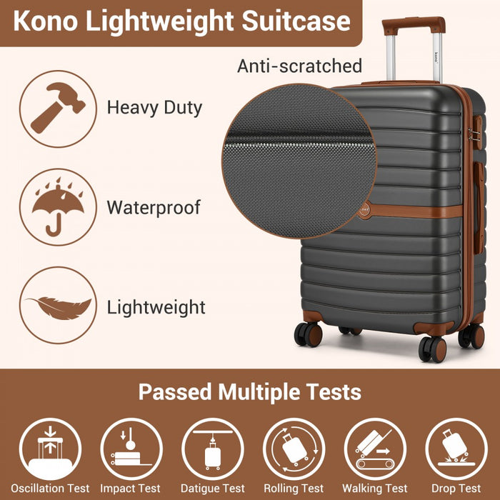 KSK2592+EA2212 - Kono 20 Inch ABS+PC Hard Shell Cabin Suitcase Set with Travel Bag & Toiletry Pouch - Grey and Brown