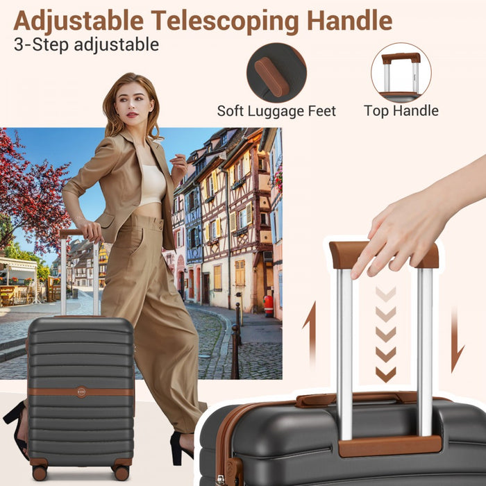KSK2592+EA2212 - Kono 20 Inch ABS+PC Hard Shell Cabin Suitcase Set with Travel Bag & Toiletry Pouch - Grey and Brown
