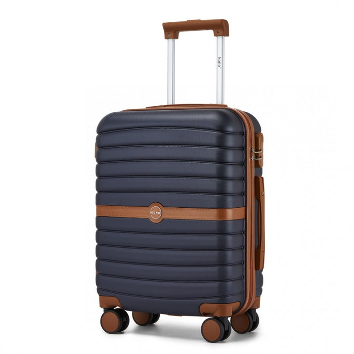 KSK2592 - Kono ABS+PC 20-Inch Striped Design with Colour-Block Details Carry-On Cabin Suitcase with Silent Spinner Wheels - Navy and Brown