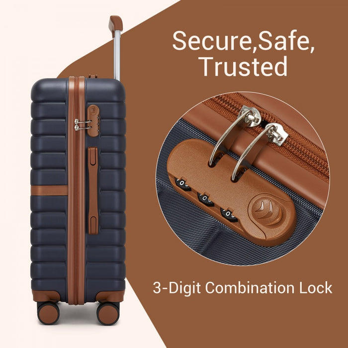 KSK2592+EA2212 - Kono 20 Inch ABS+PC Hard Shell Cabin Suitcase Set with Travel Bag & Toiletry Pouch - Navy and Brown