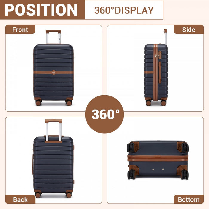KSK2592+EA2212 - Kono 20 Inch ABS+PC Hard Shell Cabin Suitcase Set with Travel Bag & Toiletry Pouch - Navy and Brown