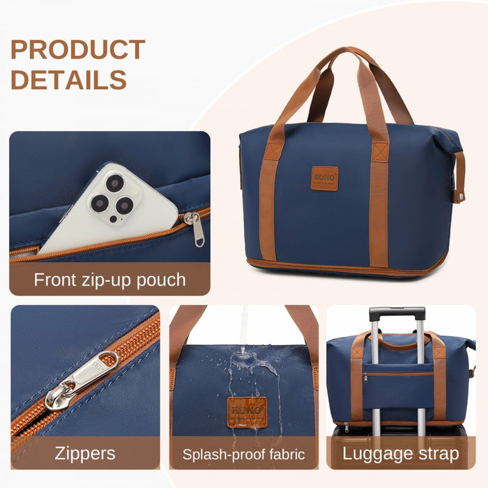 KSK2592+EA2212 - Kono 20 Inch ABS+PC Hard Shell Cabin Suitcase Set with Travel Bag & Toiletry Pouch - Navy and Brown