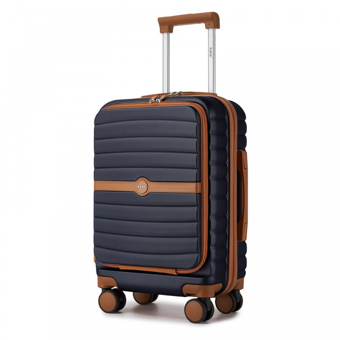 KSK2592 - Kono 21-Inch Front-Opening Cabin Suitcase with 15.6-Inch Laptop Compartment - Navy and Brown