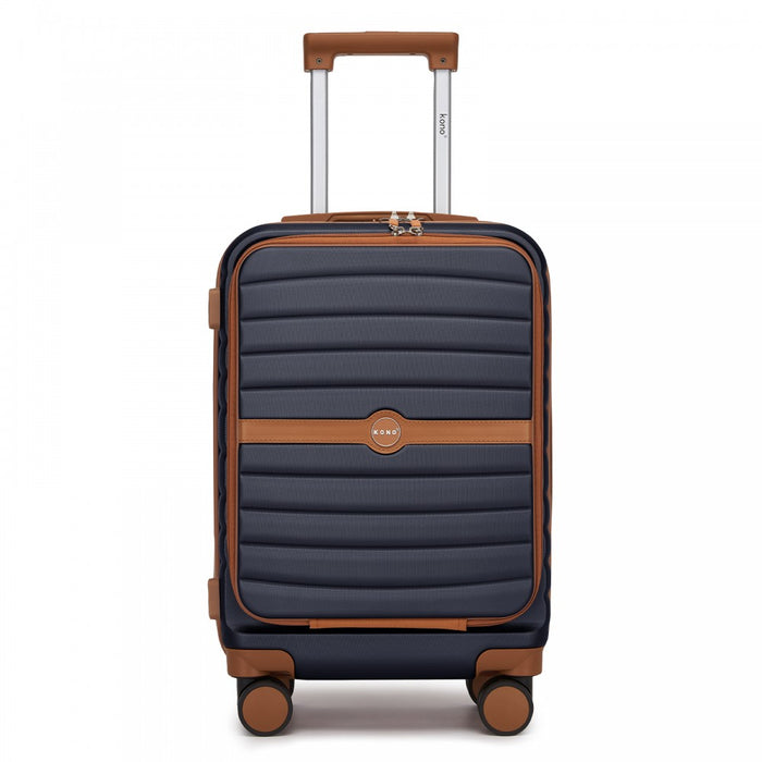 KSK2592 - Kono 21-Inch Front-Opening Cabin Suitcase with 15.6-Inch Laptop Compartment - Navy and Brown