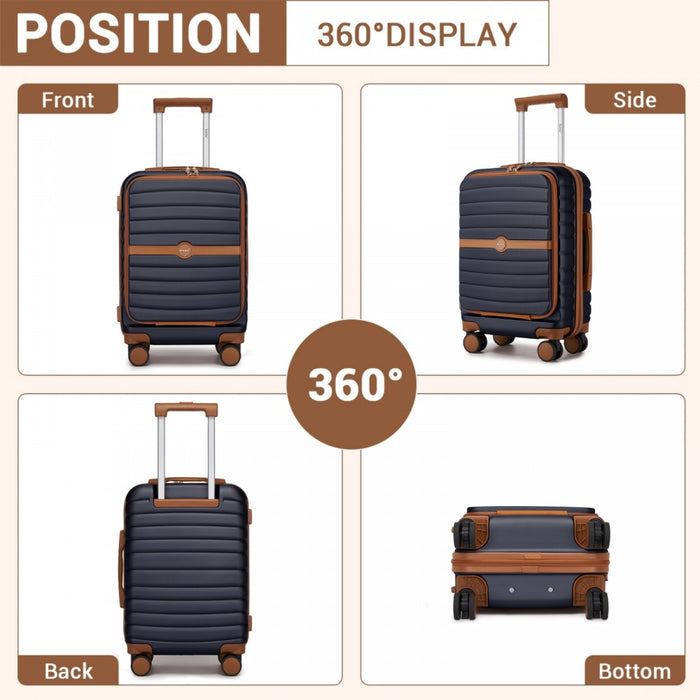 KSK2592 - Kono 21-Inch Front-Opening Cabin Suitcase with 15.6-Inch Laptop Compartment - Navy and Brown