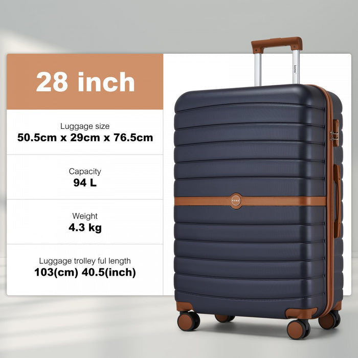 KSK2592+EA2212 - Kono 28 Inch Large ABS+PC Hard Shell Suitcase Set with Travel Bag & Toiletry Pouch - Navy and Brown