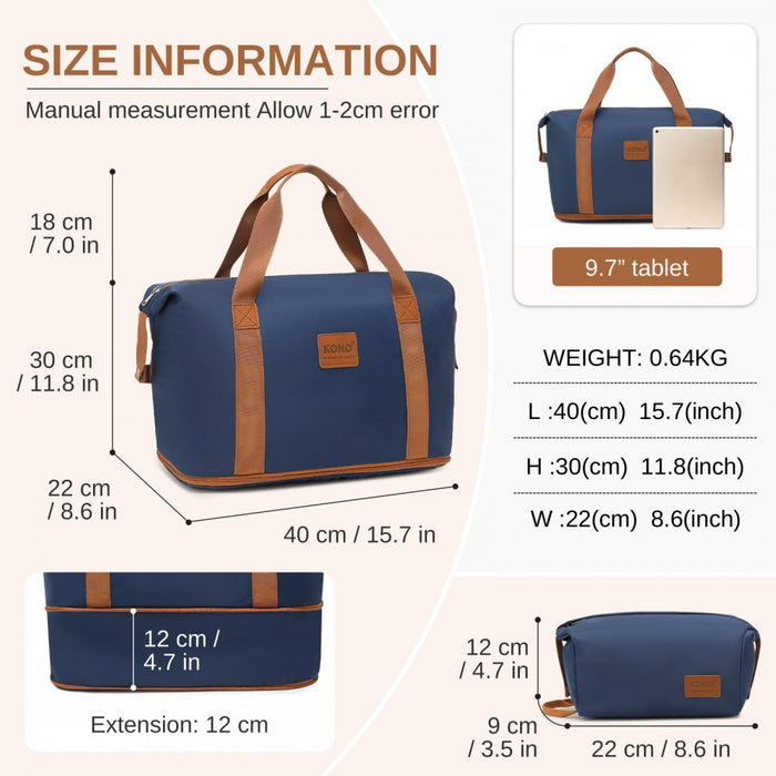 KSK2592+EA2212 - Kono 28 Inch Large ABS+PC Hard Shell Suitcase Set with Travel Bag & Toiletry Pouch - Navy and Brown