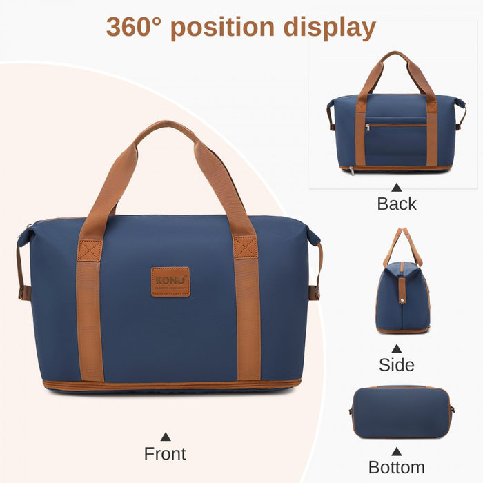 KSK2592+EA2212 - Kono 28 Inch Large ABS+PC Hard Shell Suitcase Set with Travel Bag & Toiletry Pouch - Navy and Brown