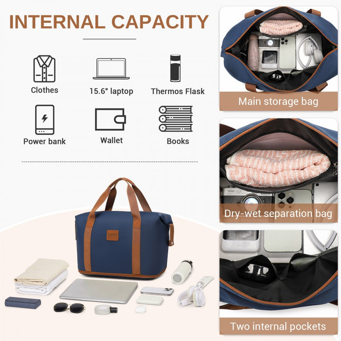 KSK2592+EA2212 - Kono 28 Inch Large ABS+PC Hard Shell Suitcase Set with Travel Bag & Toiletry Pouch - Navy and Brown