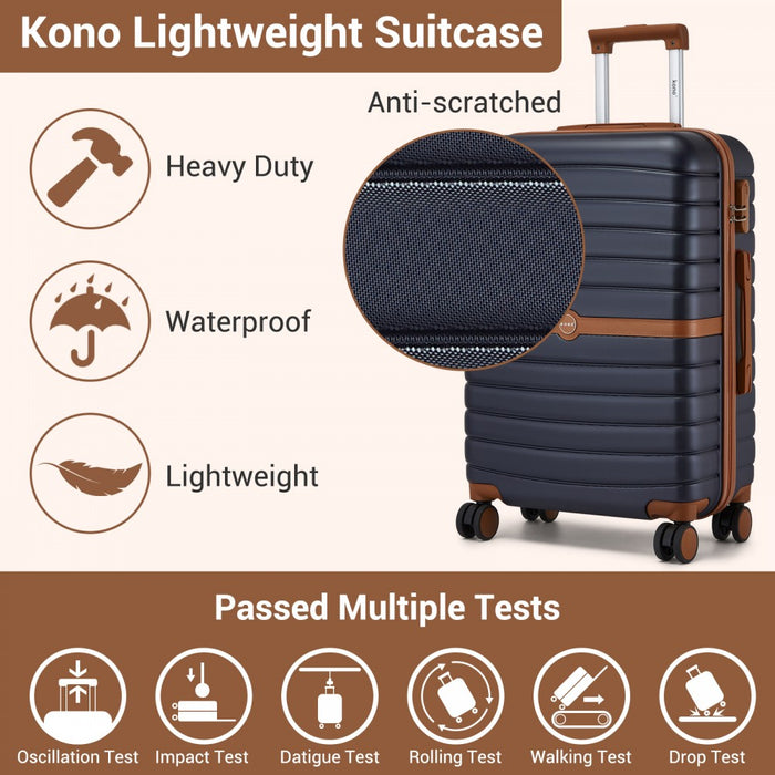 KSK2592+EA2212 - Kono 28 Inch Large ABS+PC Hard Shell Suitcase Set with Travel Bag & Toiletry Pouch - Navy and Brown