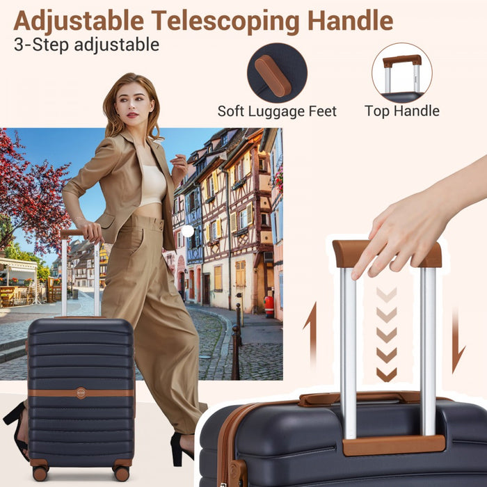 KSK2592+EA2212 - Kono 28 Inch Large ABS+PC Hard Shell Suitcase Set with Travel Bag & Toiletry Pouch - Navy and Brown