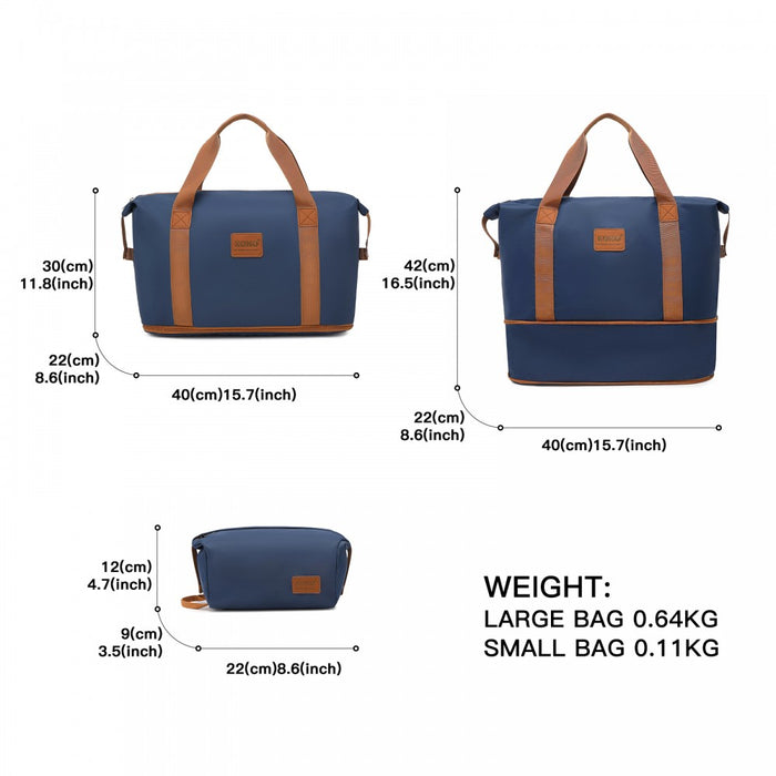 KSK2592+EA2212 - Kono 3‑Piece ABS+PC Suitcase Set with Travel Bag & Toiletry Pouch - Navy and Brown