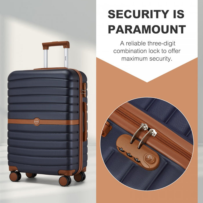 KSK2592+EA2212 - Kono 3‑Piece ABS+PC Suitcase Set with Travel Bag & Toiletry Pouch - Navy and Brown