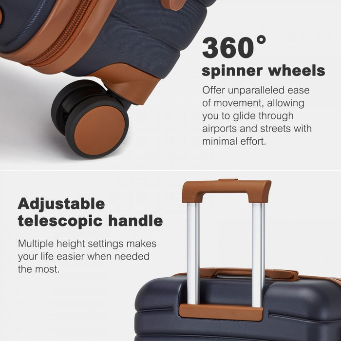 KSK2592+EA2212 - Kono 3‑Piece ABS+PC Suitcase Set with Travel Bag & Toiletry Pouch - Navy and Brown