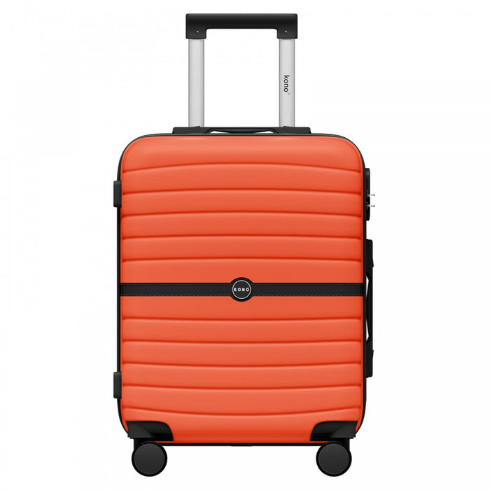 KSK2592 - Kono ABS+PC 20-Inch Striped Design with Colour-Block Details Carry-On Cabin Suitcase with Silent Spinner Wheels - Orange And Black