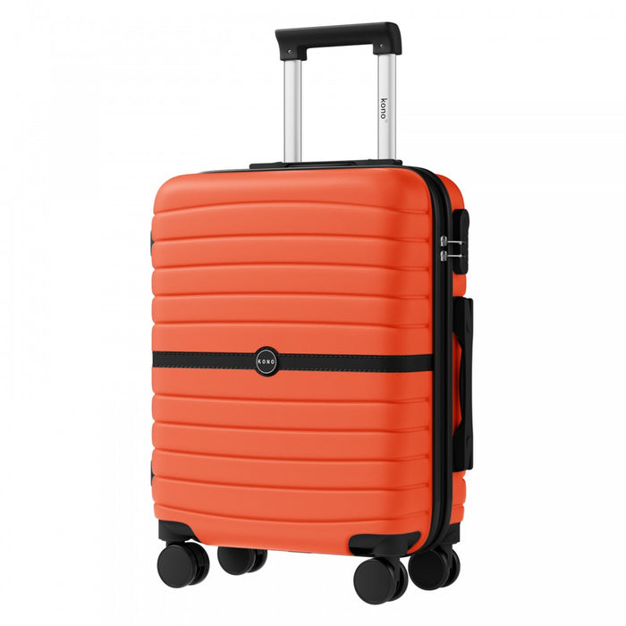 KSK2592 - Kono ABS+PC 20-Inch Striped Design with Colour-Block Details Carry-On Cabin Suitcase with Silent Spinner Wheels - Orange And Black