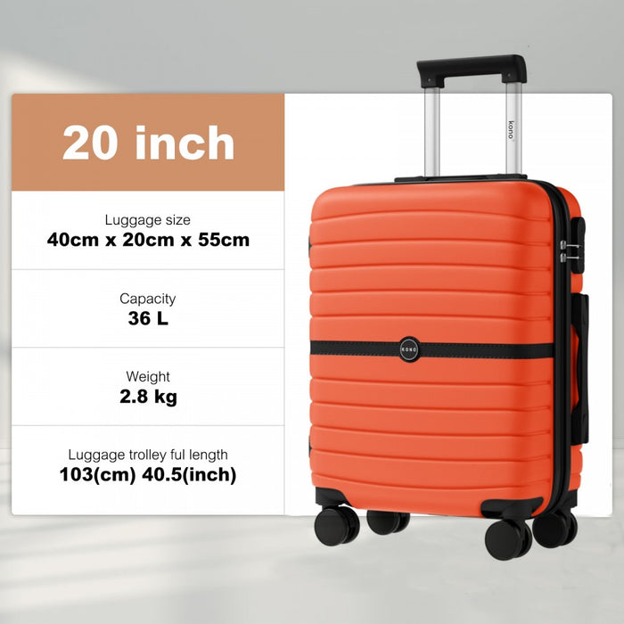 KSK2592 - Kono ABS+PC 20-Inch Striped Design with Colour-Block Details Carry-On Cabin Suitcase with Silent Spinner Wheels - Orange And Black
