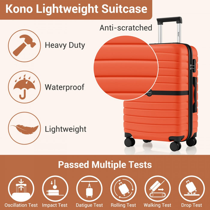 KSK2592 - Kono ABS+PC 20-Inch Striped Design with Colour-Block Details Carry-On Cabin Suitcase with Silent Spinner Wheels - Orange And Black