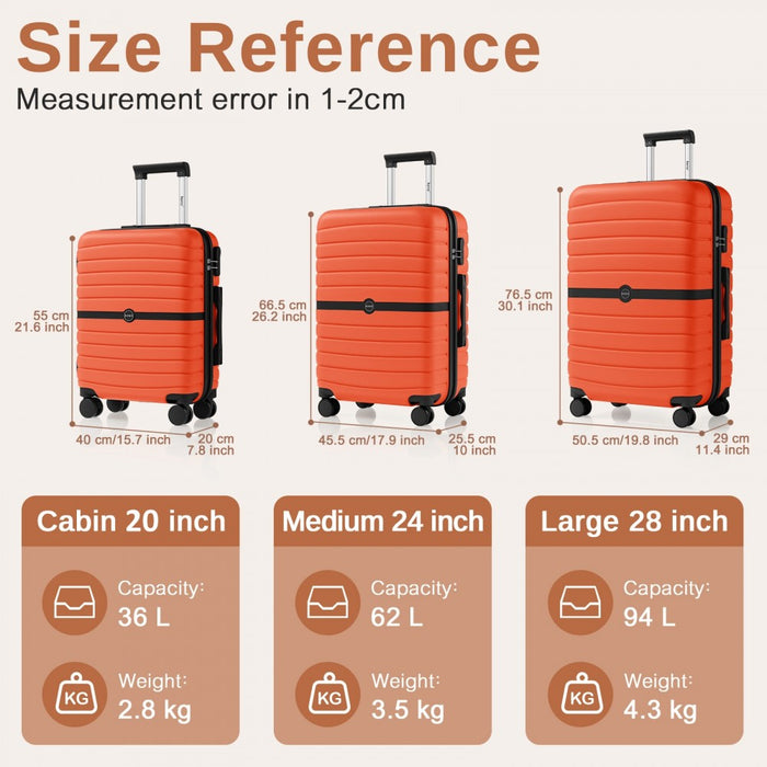 KSK2592 - Kono ABS+PC Striped Design with Colour-Block Details 3-Piece Hardshell Luggage Set with Spinner Wheels - Orange And Black