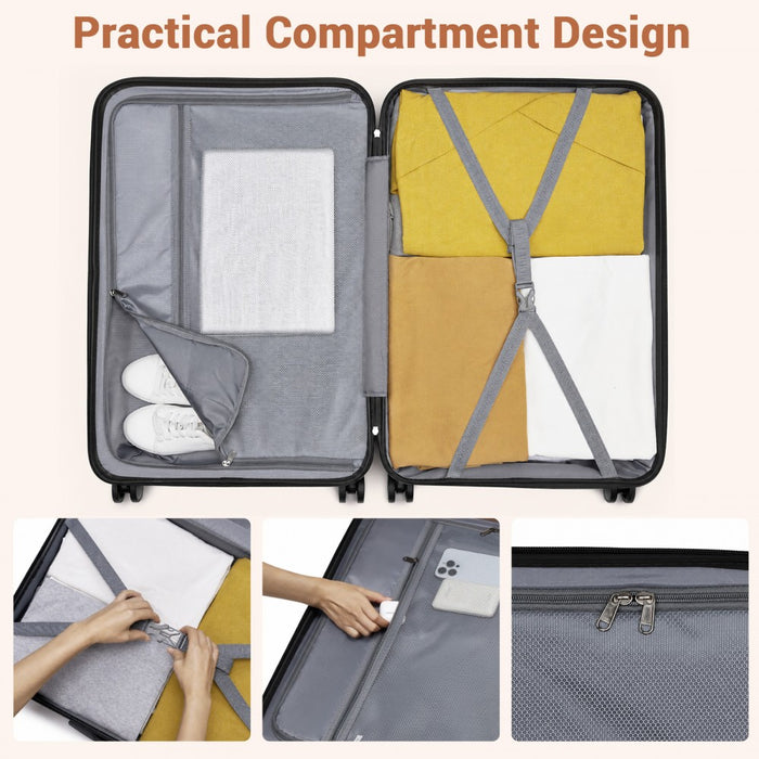 KSK2592 - Kono ABS+PC Striped Design with Colour-Block Details 3-Piece Hardshell Luggage Set with Spinner Wheels - Orange And Black