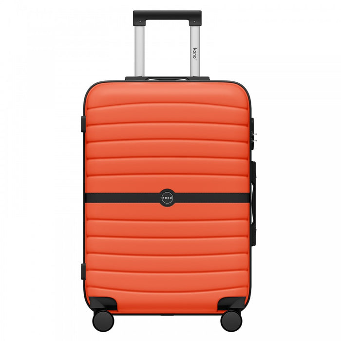 KSK2592 - Kono ABS+PC 24-Inch Striped Design with Colour-Block Details Medium Suitcase with Spinner Silent Wheels - Orange And Black