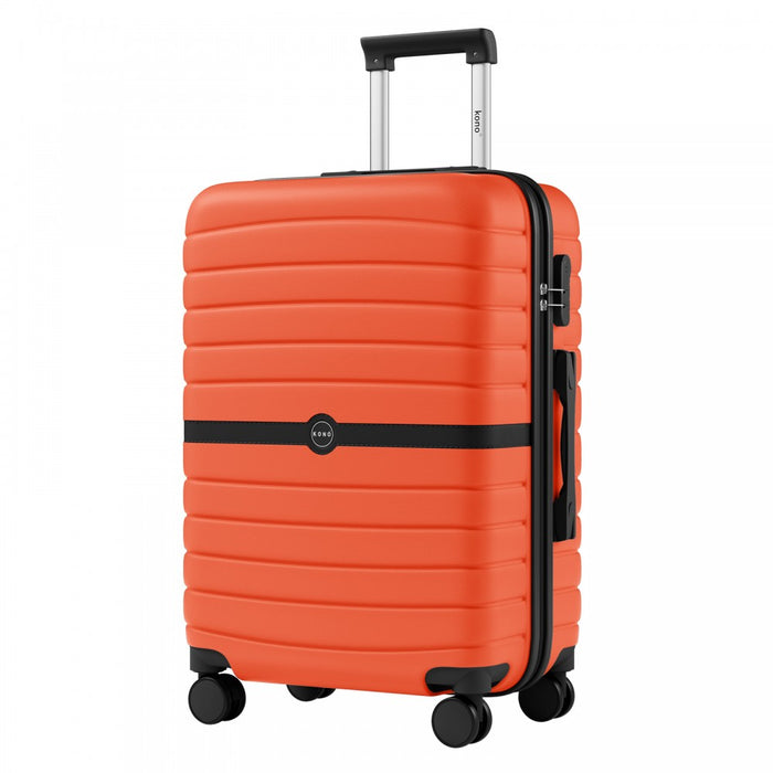 KSK2592 - Kono ABS+PC 24-Inch Striped Design with Colour-Block Details Medium Suitcase with Spinner Silent Wheels - Orange And Black