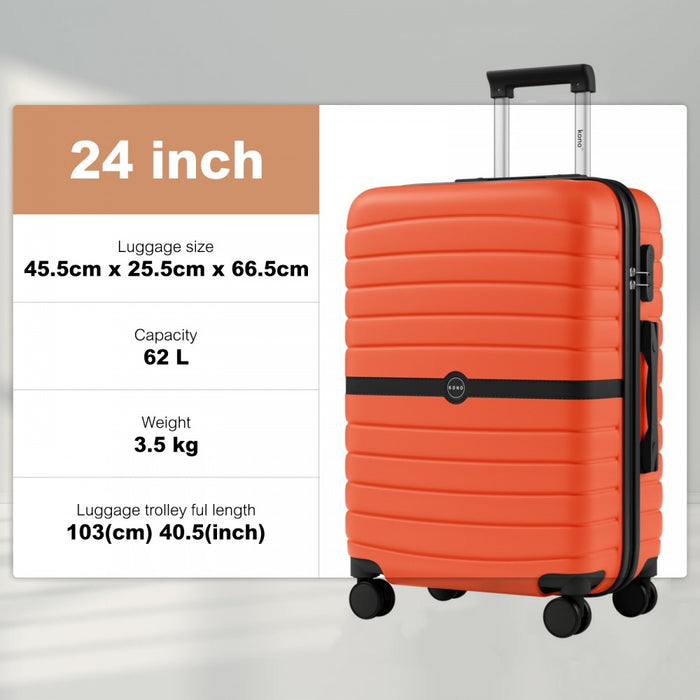 KSK2592 - Kono ABS+PC 24-Inch Striped Design with Colour-Block Details Medium Suitcase with Spinner Silent Wheels - Orange And Black