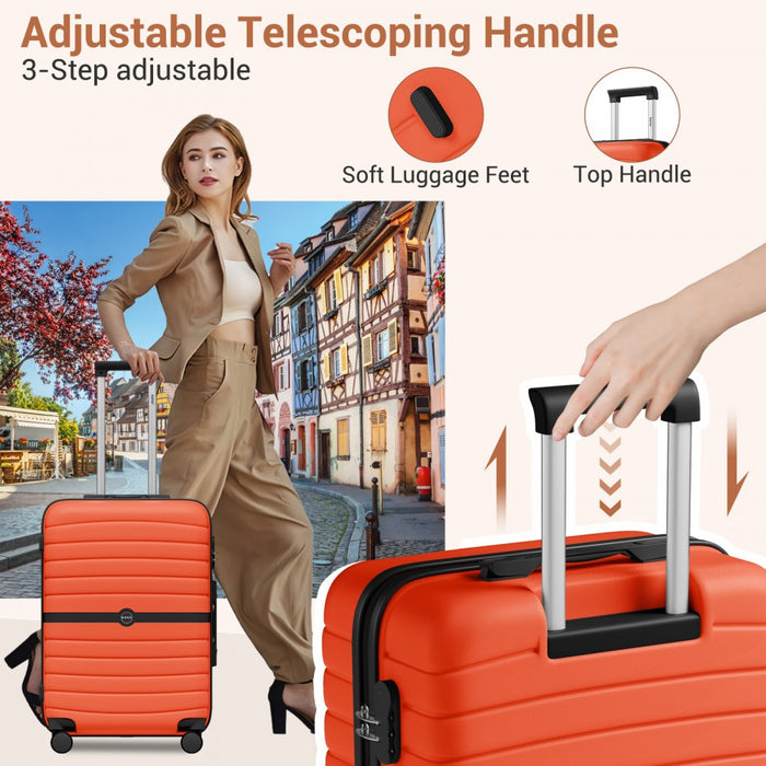 KSK2592 - Kono ABS+PC 24-Inch Striped Design with Colour-Block Details Medium Suitcase with Spinner Silent Wheels - Orange And Black