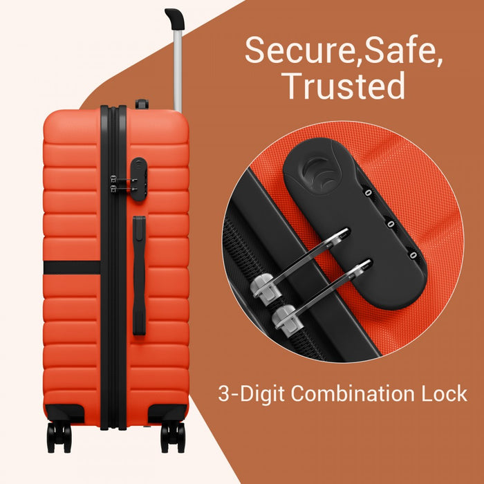 KSK2592 - Kono ABS+PC 24-Inch Striped Design with Colour-Block Details Medium Suitcase with Spinner Silent Wheels - Orange And Black
