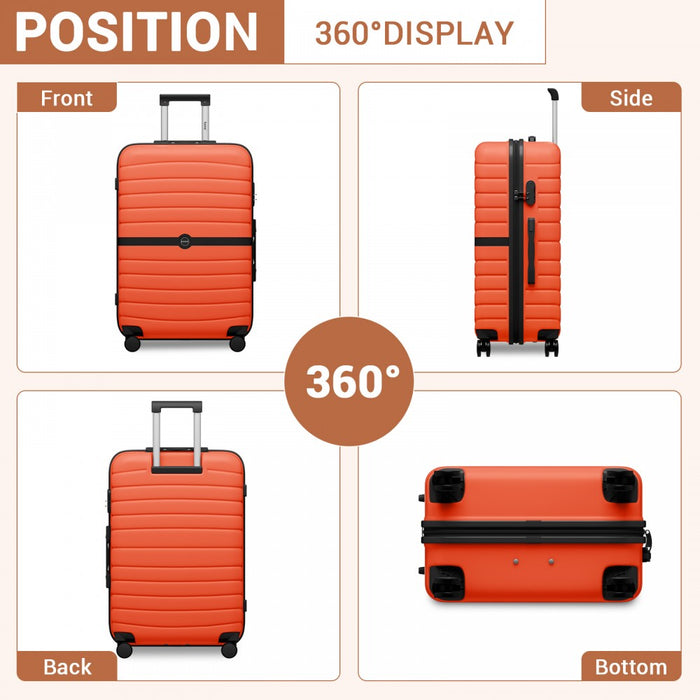 KSK2592 - Kono ABS+PC 24-Inch Striped Design with Colour-Block Details Medium Suitcase with Spinner Silent Wheels - Orange And Black