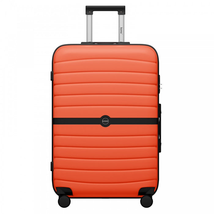 KSK2592 - Kono ABS+PC 28-Inch Striped Design with Colour-Block Details Large Checked Luggage for Longer Travels - Orange And Black