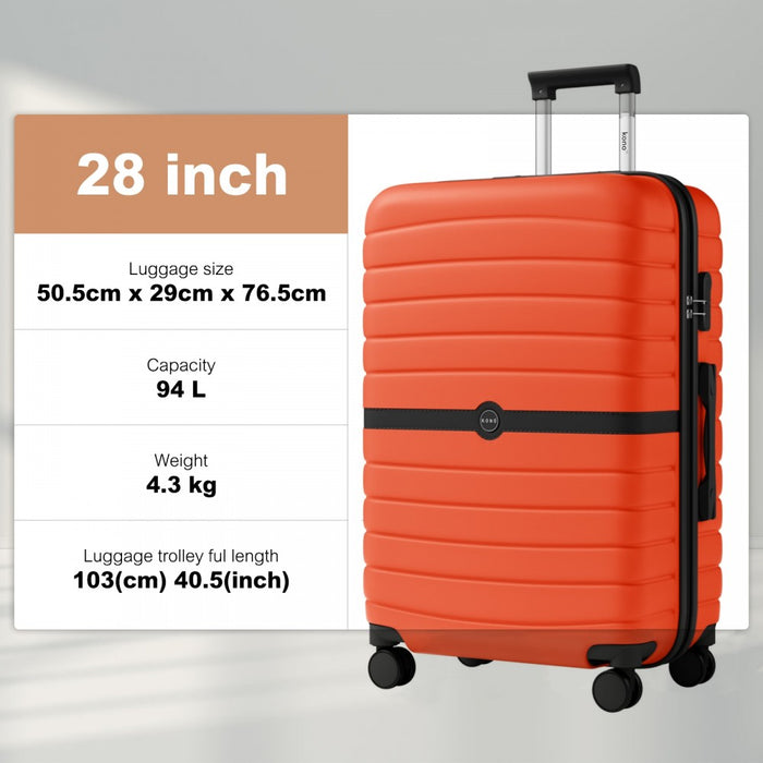 KSK2592 - Kono ABS+PC 28-Inch Striped Design with Colour-Block Details Large Checked Luggage for Longer Travels - Orange And Black