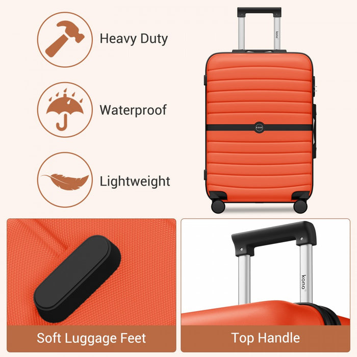 KSK2592 - Kono ABS+PC 28-Inch Striped Design with Colour-Block Details Large Checked Luggage for Longer Travels - Orange And Black