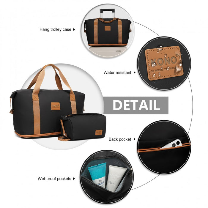 KSK2592+EA2212 - Kono 3‑Piece ABS+PC Suitcase Set with Travel Bag & Toiletry Pouch - Black and Brown