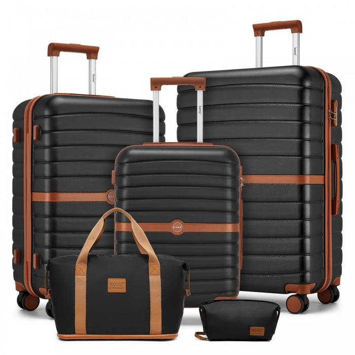 KSK2592+EA2212 - Kono 3‑Piece ABS+PC Suitcase Set with Travel Bag & Toiletry Pouch - Black and Brown